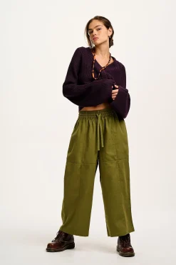 Outlet Chuck - Wide Leg Cotton Trousers in Khaki All Bottoms|Trousers