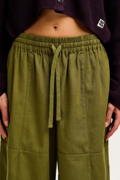 Outlet Chuck - Wide Leg Cotton Trousers in Khaki All Bottoms|Trousers