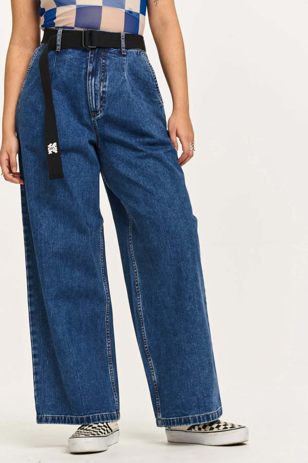 Online Cole - Baggy Wide Leg Denim Jeans in Mid Wash Blue All Bottoms|Jeans