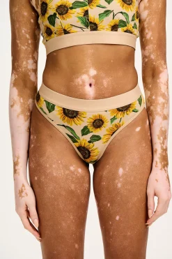 New Cora - Cotton & Bamboo Bikini Pant in Cream Sunflower Print All Bottoms|All Underwear