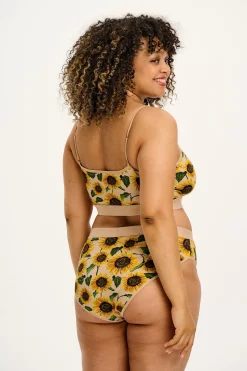 New Cora - Cotton & Bamboo Bikini Pant in Cream Sunflower Print All Bottoms|All Underwear