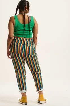 Outlet Dana - Mom Twill Jeans in Rainbow Stripe Print All Bottoms