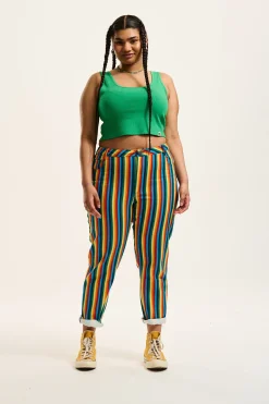 Outlet Dana - Mom Twill Jeans in Rainbow Stripe Print All Bottoms