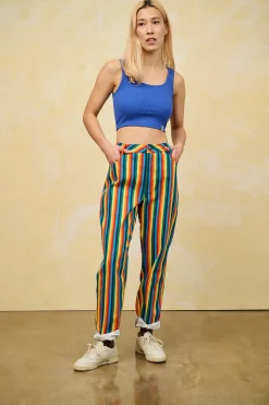 Outlet Dana - Mom Twill Jeans in Rainbow Stripe Print All Bottoms
