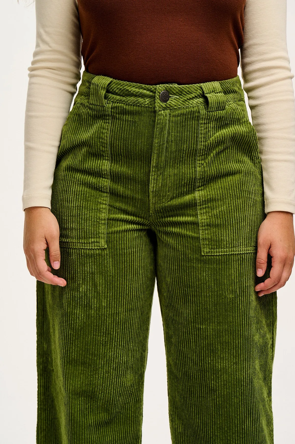 Discount Delores - Wide Leg Corduroy Trousers in Pesto Green All Bottoms