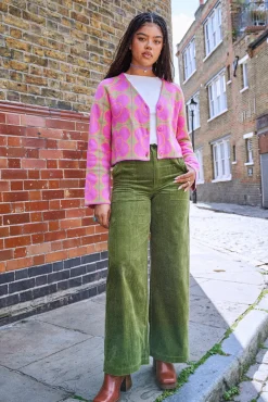 Discount Delores - Wide Leg Corduroy Trousers in Pesto Green All Bottoms