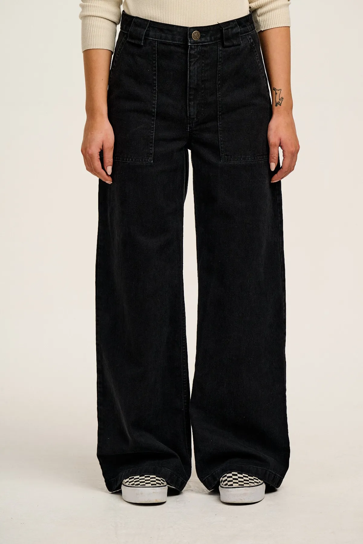 Best Delores - Wide Leg Denim Jeans Washed Black All Bottoms|Jeans