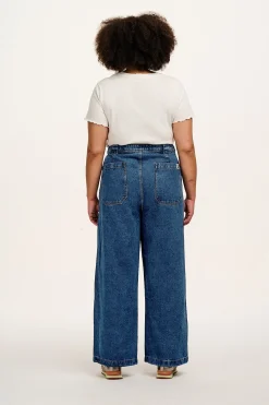 Online Delores - Wide Leg Denim Jeans in Mid Wash Blue All Bottoms|Jeans