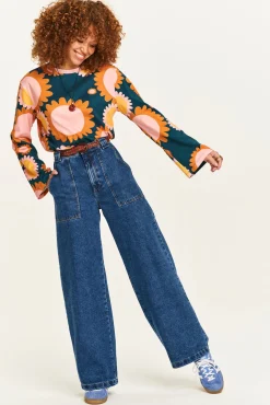 Online Delores - Wide Leg Denim Jeans in Mid Wash Blue All Bottoms|Jeans