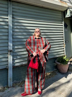 Online Delores - Wide Leg Twill Jeans in Green & Red Houston Tartan Print All Bottoms