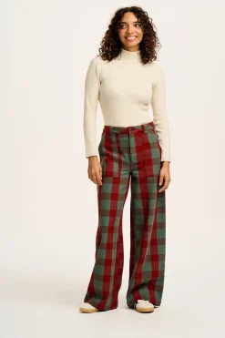 Online Delores - Wide Leg Twill Jeans in Green & Red Houston Tartan Print All Bottoms