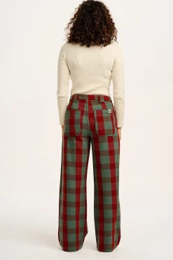 Online Delores - Wide Leg Twill Jeans in Green & Red Houston Tartan Print All Bottoms