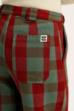 Online Delores - Wide Leg Twill Jeans in Green & Red Houston Tartan Print All Bottoms