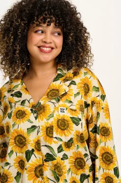 Hot Dreamer - Soft Cotton Pyjama Set in Cream Sunflower Print All Nightwear