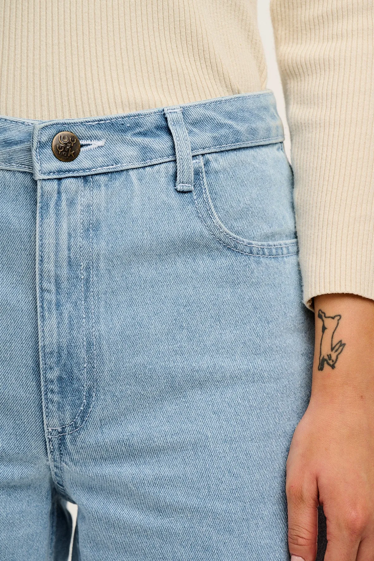 Online Drew - Straight Leg Denim Jeans in Light Wash Blue All Bottoms|Jeans