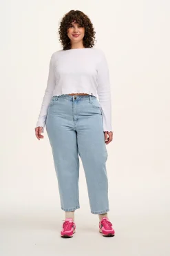 Online Drew - Straight Leg Denim Jeans in Light Wash Blue All Bottoms|Jeans