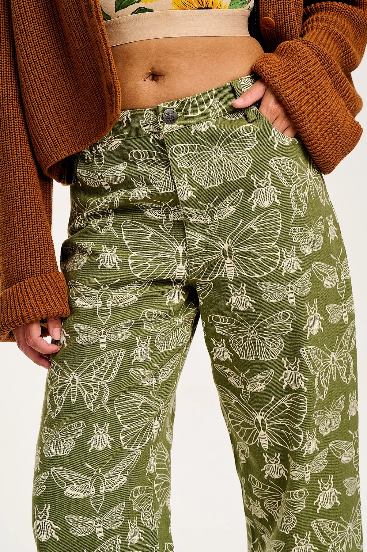 Online Drew - Straight Leg Twill Trousers in Papilio Print All Bottoms|Trousers