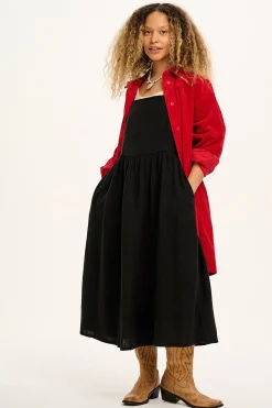 Discount Faye - Midi Cotton Gauze Dress in Black All Dresses & Skirts
