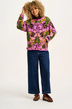 Outlet Frederika - Cardigan in Purple Poppies Print All Outerwear & Knitwear|Knitwear