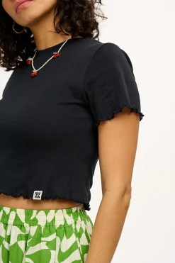 Clearance Greta - Cropped Cotton Top in Black All Tops & Tees|Cropped Tops