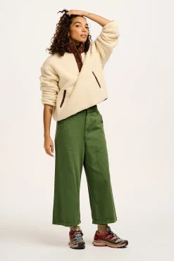 Hot Halston - Wide leg Cotton & Hemp Trousers in Highland Green All Bottoms