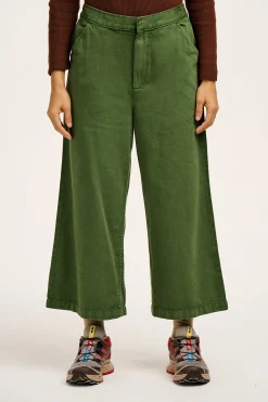 Hot Halston - Wide leg Cotton & Hemp Trousers in Highland Green All Bottoms