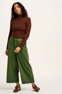 Hot Halston - Wide leg Cotton & Hemp Trousers in Highland Green All Bottoms