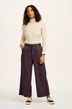 Discount Halston - Wide leg Cotton & Hemp Trousers in Plum Perfect Purple All Bottoms