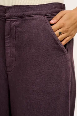 Discount Halston - Wide leg Cotton & Hemp Trousers in Plum Perfect Purple All Bottoms