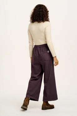 Discount Halston - Wide leg Cotton & Hemp Trousers in Plum Perfect Purple All Bottoms