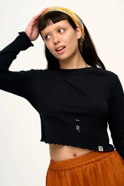 New Hansel - Long Sleeve Cotton Top in Black All Tops & Tees|Cropped Tops