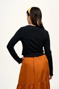 New Hansel - Long Sleeve Cotton Top in Black All Tops & Tees|Cropped Tops