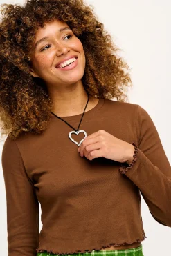 Online Hansel - Long Sleeve Cotton Top in Chestnut All Tops & Tees|Cropped Tops