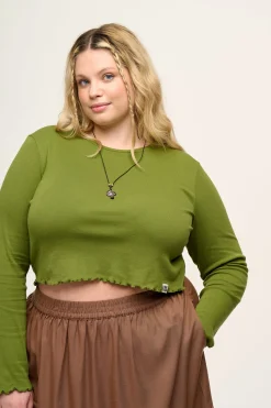 Online Hansel - Long Sleeve Cotton Top in Pesto Green All Tops & Tees|Cropped Tops