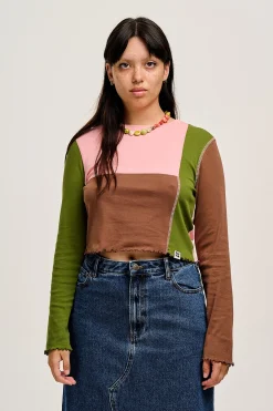 Sale Hansel - Long Sleeve Cotton Top in Khaki, Brown & Rose Pink All Tops & Tees|Cropped Tops
