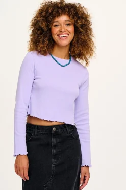 Online Hansel - Long Sleeve Cotton Top in Lilac All Tops & Tees|Cropped Tops