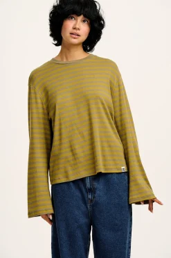 Discount Hermione - Fluted Cotton Top in Green Stripe All Tops & Tees|Long Sleeve Tops