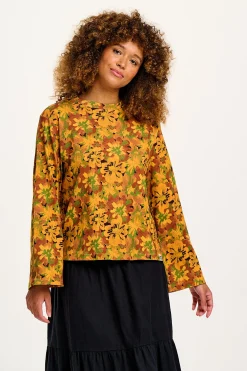 Discount Hermione - Fluted Cotton Top in Cass Floral All Tops & Tees|Long Sleeve Tops
