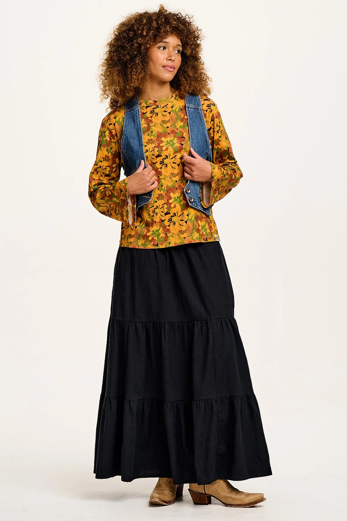 Discount Hermione - Fluted Cotton Top in Cass Floral All Tops & Tees|Long Sleeve Tops