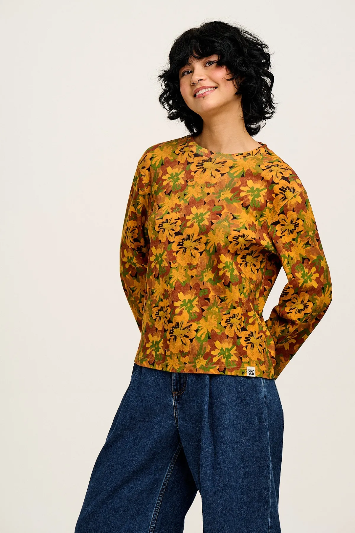 Discount Hermione - Fluted Cotton Top in Cass Floral All Tops & Tees|Long Sleeve Tops