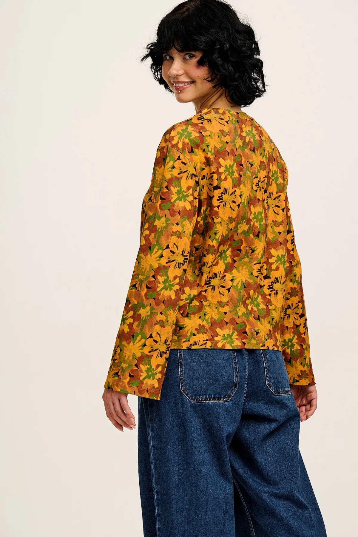 Discount Hermione - Fluted Cotton Top in Cass Floral All Tops & Tees|Long Sleeve Tops