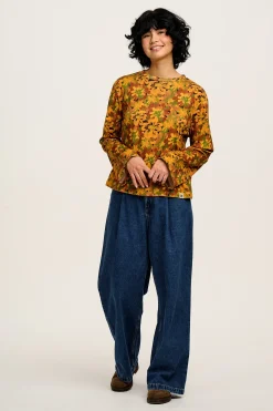 Discount Hermione - Fluted Cotton Top in Cass Floral All Tops & Tees|Long Sleeve Tops