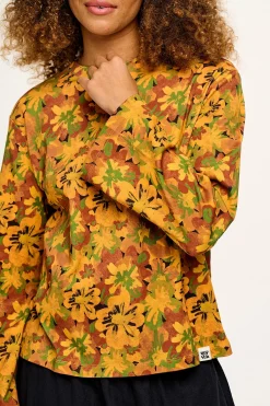 Discount Hermione - Fluted Cotton Top in Cass Floral All Tops & Tees|Long Sleeve Tops
