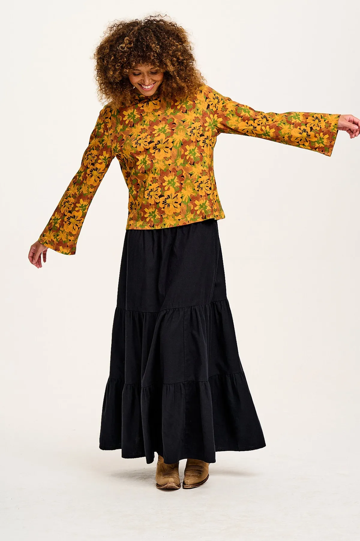 Discount Hermione - Fluted Cotton Top in Cass Floral All Tops & Tees|Long Sleeve Tops