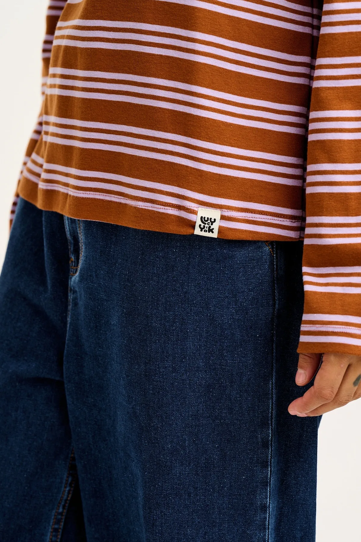 Hot Hermione - Fluted Cotton Top in Lilac & Brown Stripe All Tops & Tees|Long Sleeve Tops