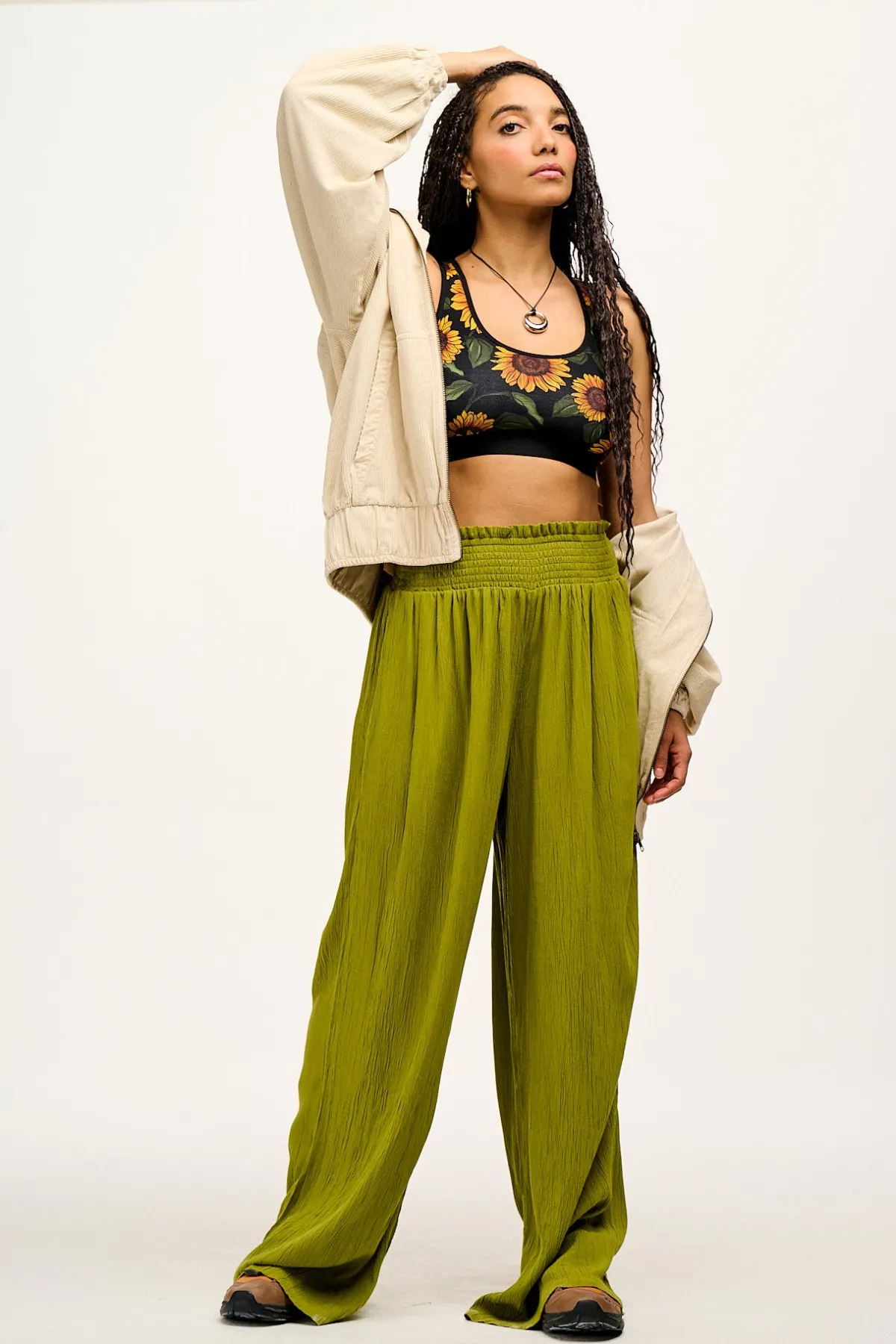 Discount Iona - Racer Back Cotton & Bamboo Crop Top in Sunflower Print All Tops & Tees|Cropped Tops