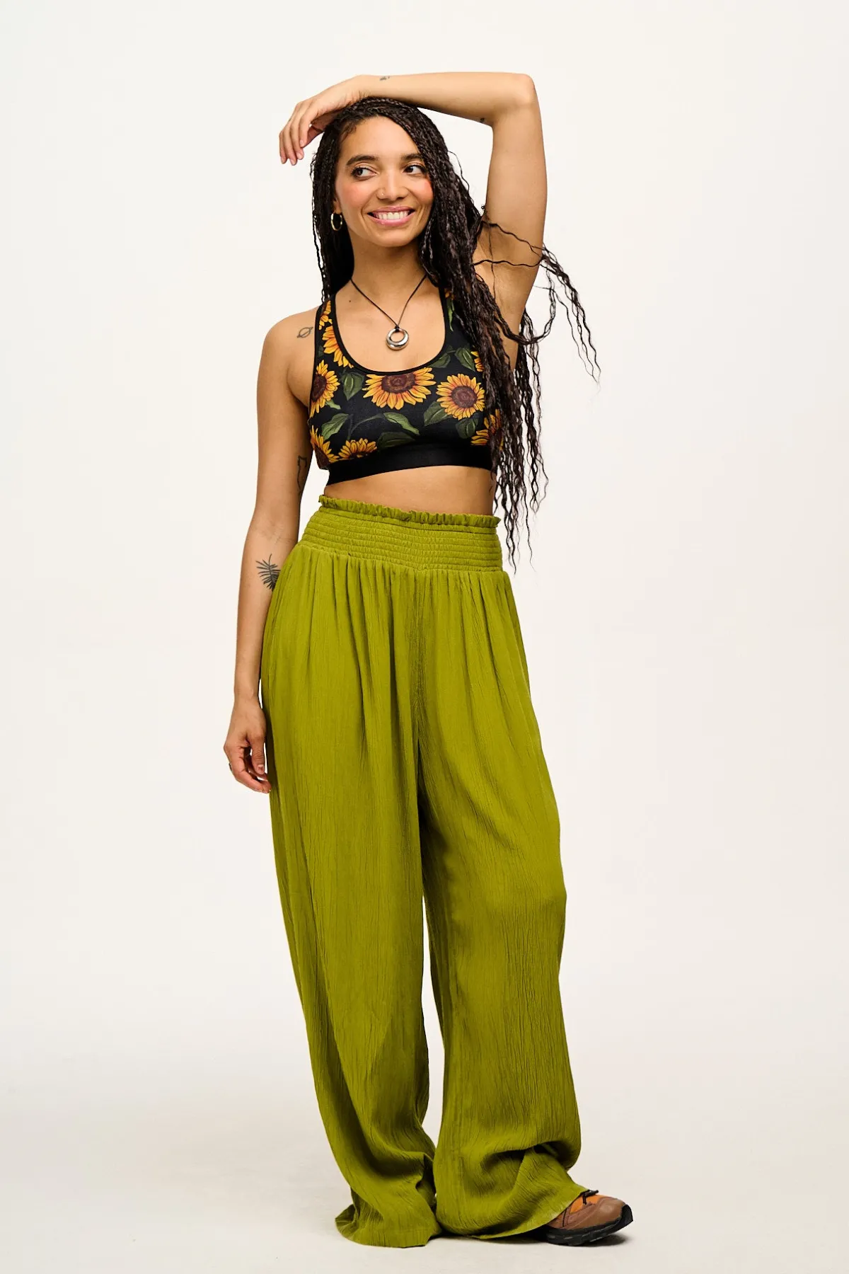 Discount Iona - Racer Back Cotton & Bamboo Crop Top in Sunflower Print All Tops & Tees|Cropped Tops