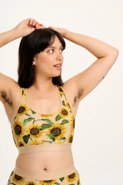 Outlet Iona - Racer Back Cotton & Bamboo Crop Top in Cream Sunflower Print All Tops & Tees|All Underwear
