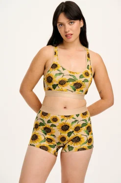 Outlet Iona - Racer Back Cotton & Bamboo Crop Top in Cream Sunflower Print All Tops & Tees|All Underwear