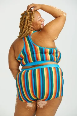 Fashion Iona - Racer Back Cotton & Bamboo Crop Top in Rainbow Stripe All Tops & Tees|Vests & Sleeveless Tops